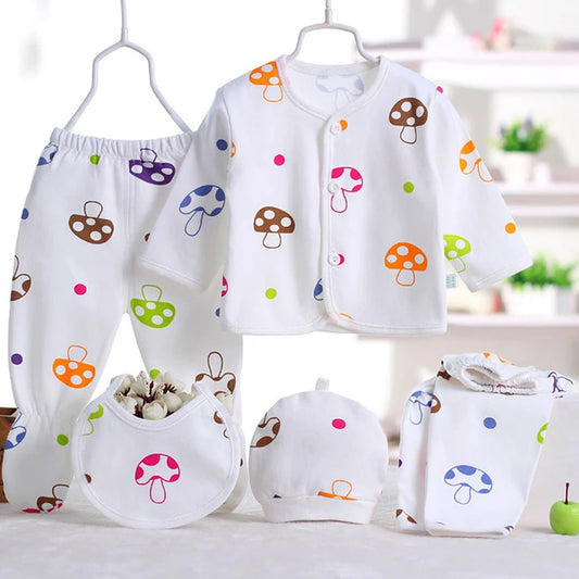 5-Piece Newborn Baby Clothing Set | Cartoon Cotton Tops & Pants 0-3 Months
