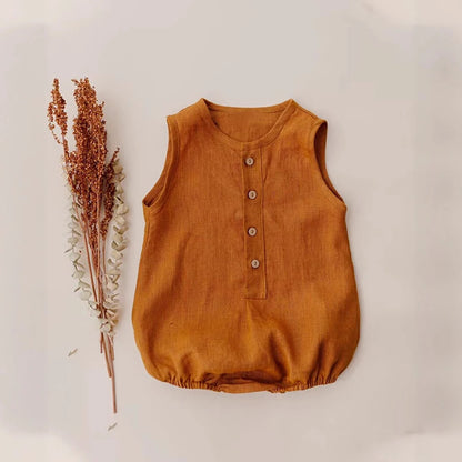 Newborn Linen Cotton Sleeveless Romper | Breathable Unisex Bodysuit 0–24 Months