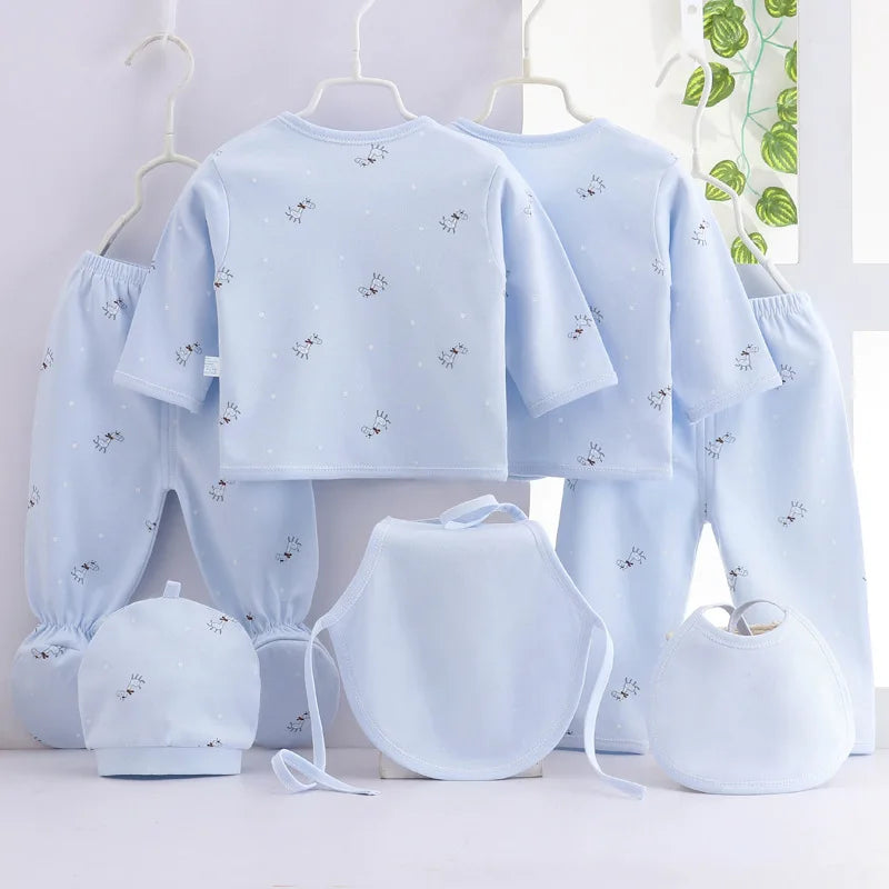 7-Piece Newborn Baby Clothing Set | Cartoon Cotton T-Shirt, Pants & Hat 0-3 Months