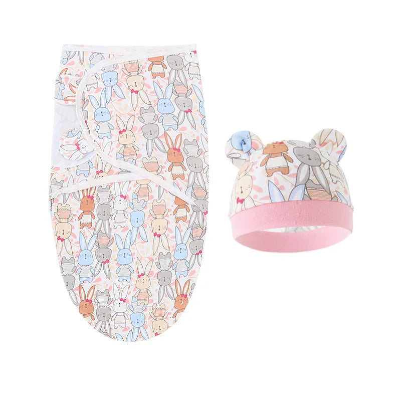 Baby Blanket & Hat Set | Cartoon Cotton Swaddle for Newborns 0-6 Months