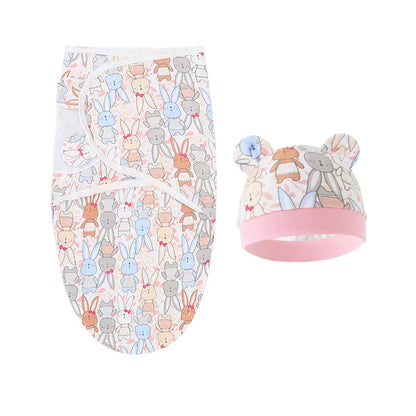 Baby Blanket & Hat Set | Cartoon Cotton Swaddle for Newborns 0-6 Months