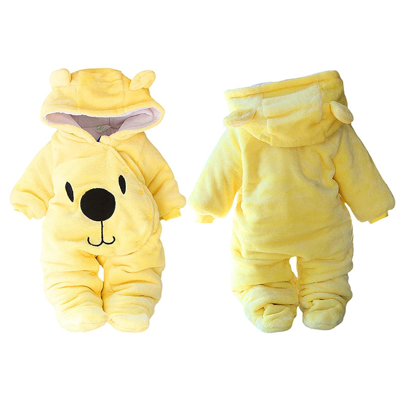 Baby Hooded Fleece Snowsuit | Snap-Up Footie Romper Winter Jumpsuit 0-12 Months