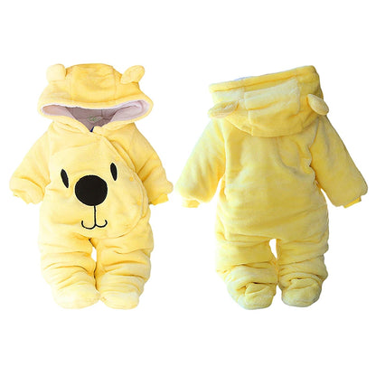 Baby Hooded Fleece Snowsuit | Snap-Up Footie Romper Winter Jumpsuit 0-12 Months