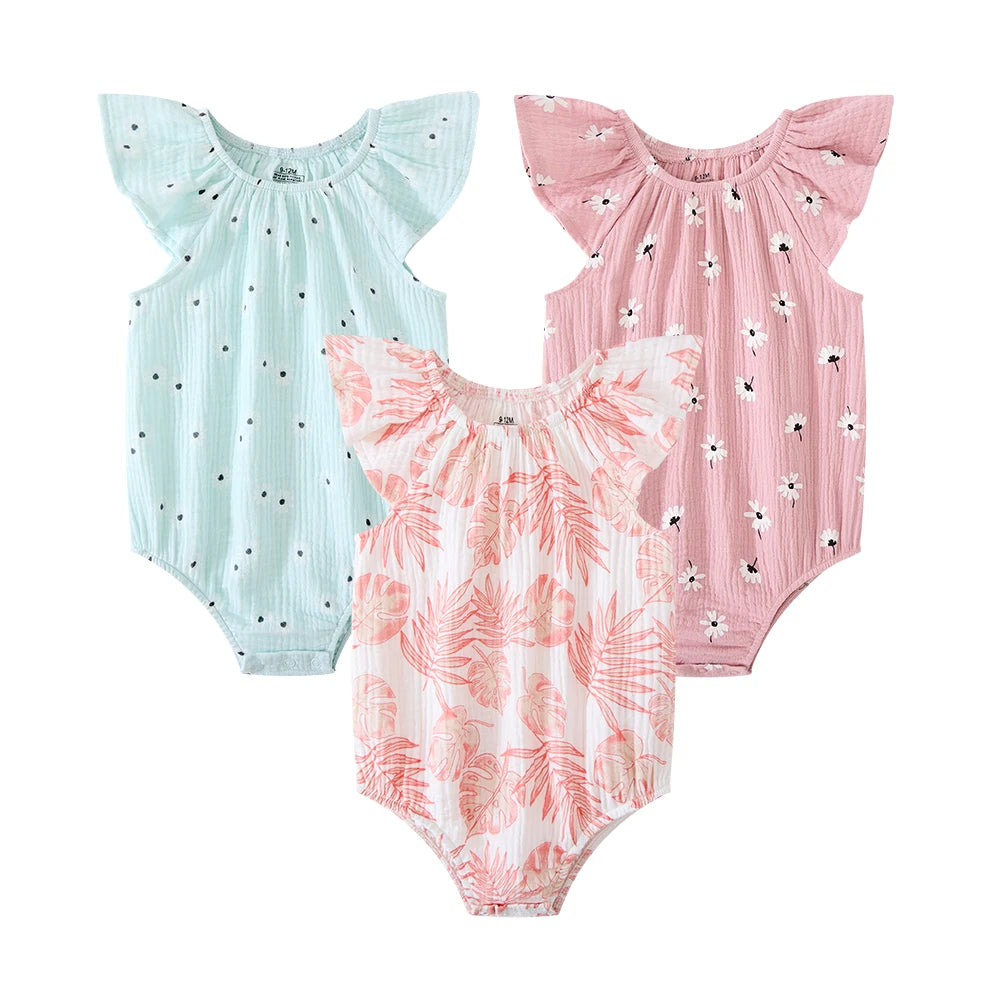 3-Piece Baby Girl Floral Bodysuit Set | Sleeveless 100% Cotton Summer 0-24M