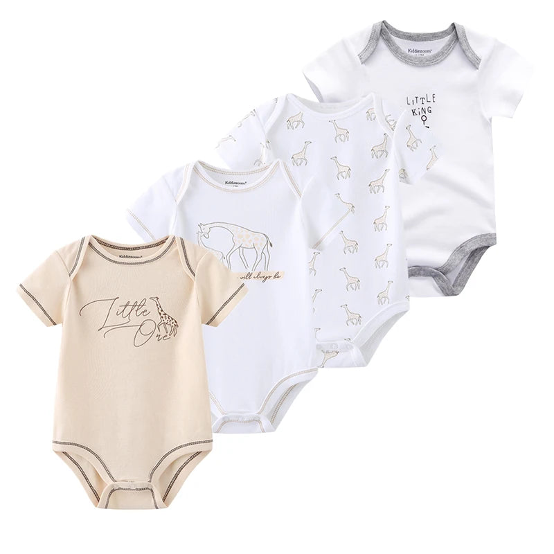 Baby Cartoon Cotton Romper 4-Piece Set | Short Sleeve Newborn Bodysuit 3-12 Months