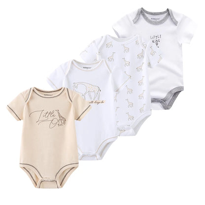 Baby Cartoon Cotton Romper 4-Piece Set | Short Sleeve Newborn Bodysuit 3-12 Months