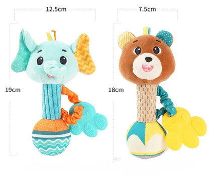 Baby Animal Rattle Toy | Soft Squeaky Crinkle Sensory Toy for Toddlers