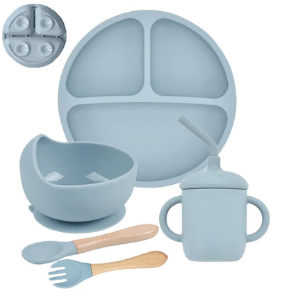 5-Piece Baby Silicone Tableware Set | Suction Plate, Bowl, Spoon & Fork | BPA-Free