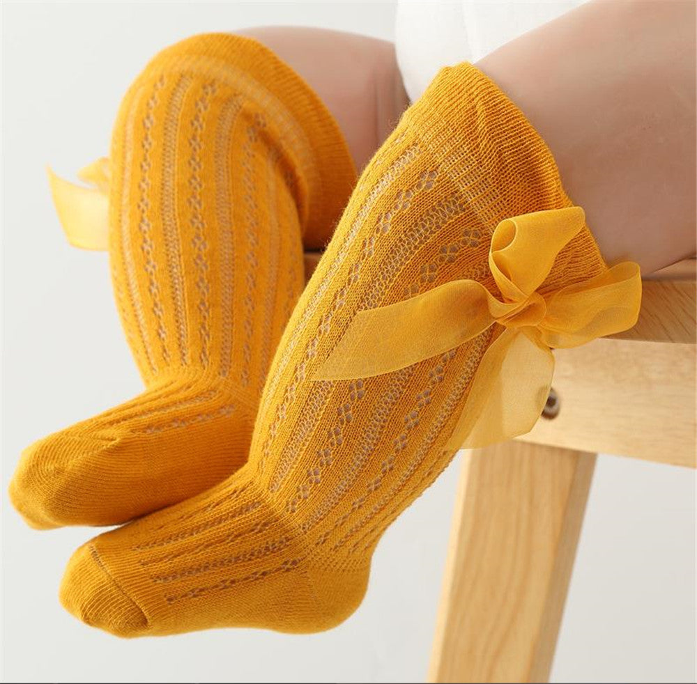 Baby Girls Over-The-Knee Bow Stockings | Breathable Cotton Socks 0-24 Months