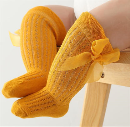 Baby Girls Over-The-Knee Bow Stockings | Breathable Cotton Socks 0-24 Months
