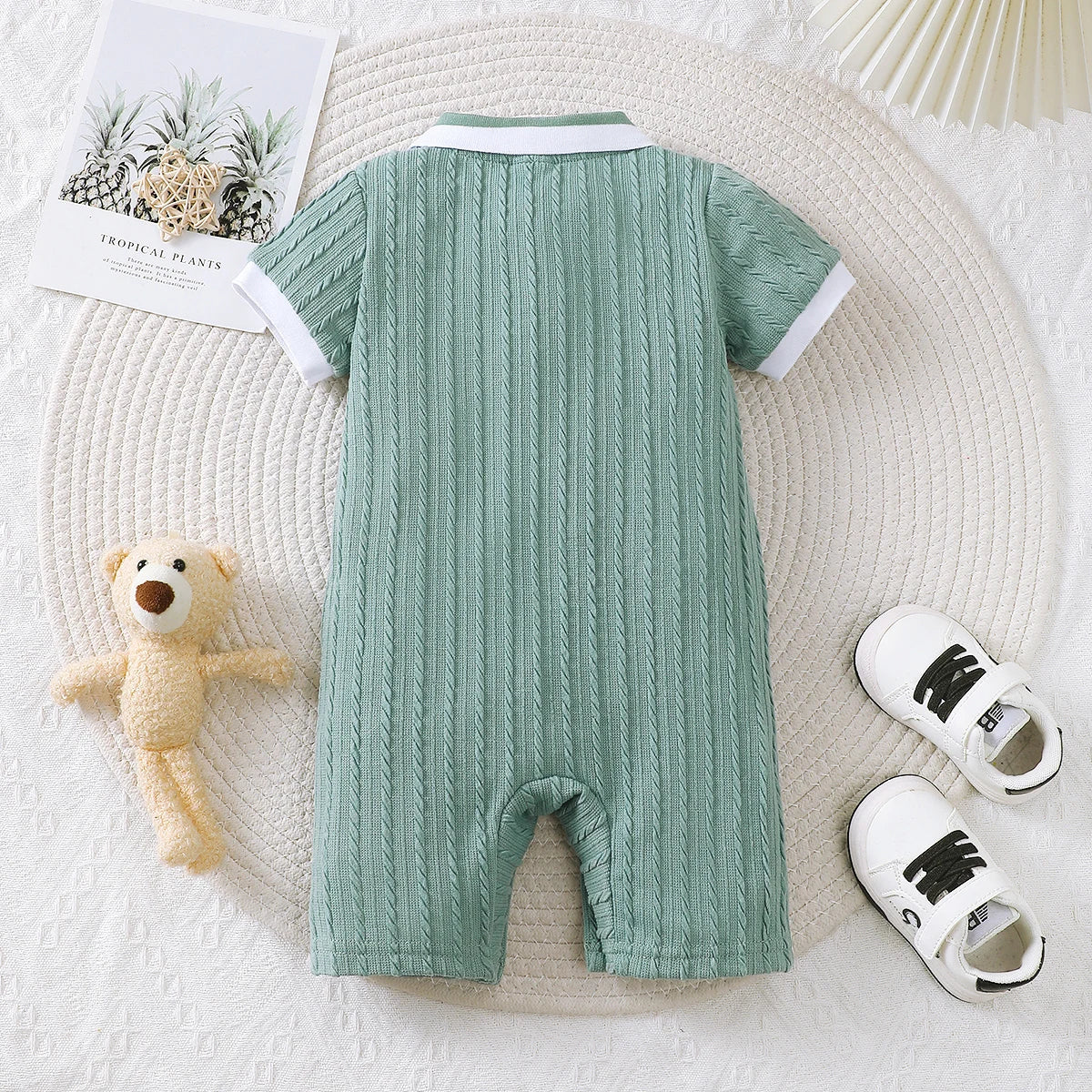 Baby Boy Bear Jumpsuit | Short Sleeve Summer Romper 1-18 Months