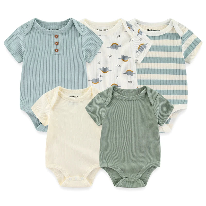 Baby Unisex Cotton Bodysuit 5-Pack | Short Sleeve Cartoon Print 0-12 Months