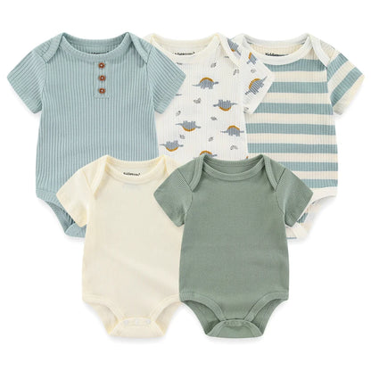 Baby Unisex Cotton Bodysuit 5-Pack | Short Sleeve Cartoon Print 0-12 Months