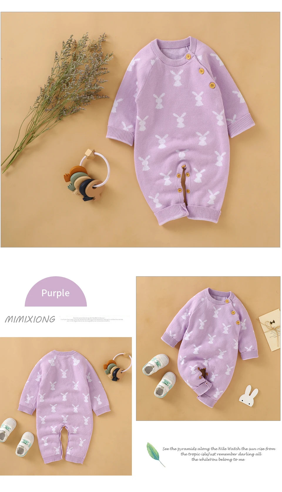 Baby Easter Rabbit Knit Romper — Long Sleeve Cotton Unisex