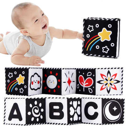 High Contrast Sensory Cloth Book for Babies | Black & White Montessori Newborn Toy