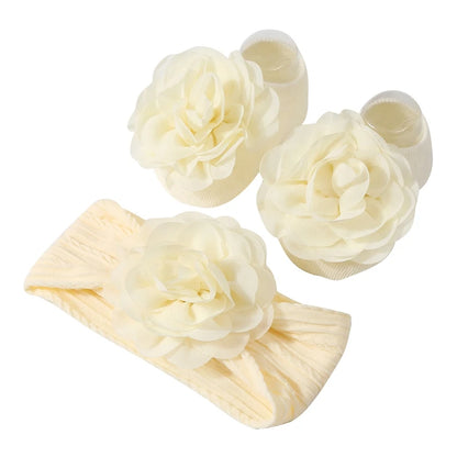 Baby Girl Flower Socks & Headband Set | Soft Knitted 2-Piece 0-12 Months