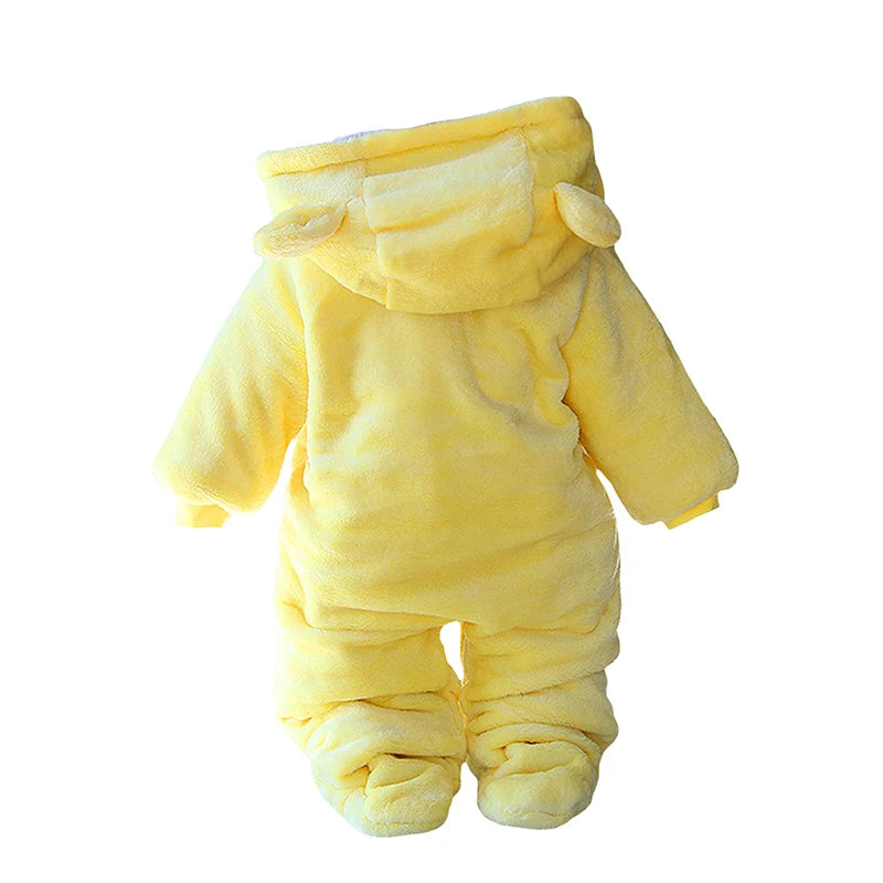 Baby Hooded Fleece Snowsuit | Snap-Up Footie Romper Winter Jumpsuit 0-12 Months