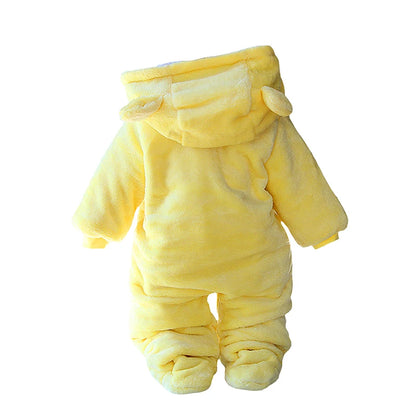 Baby Hooded Fleece Snowsuit | Snap-Up Footie Romper Winter Jumpsuit 0-12 Months