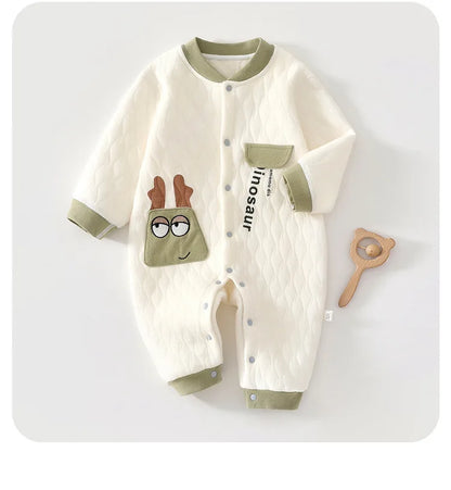 Baby Thick Cotton Jumpsuit | Three-Layer Warm Crawling Suit Autumn Winter 0-18M
