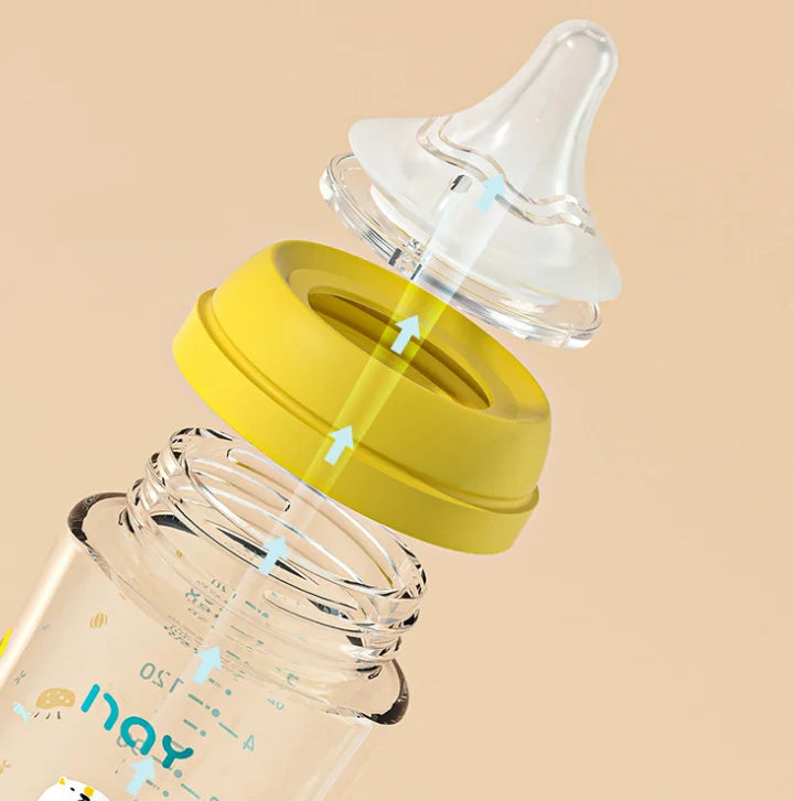 Colourful Cartoon Anti-Choke Glass Baby Bottle | 160ml & 240ml | 0-9 Months