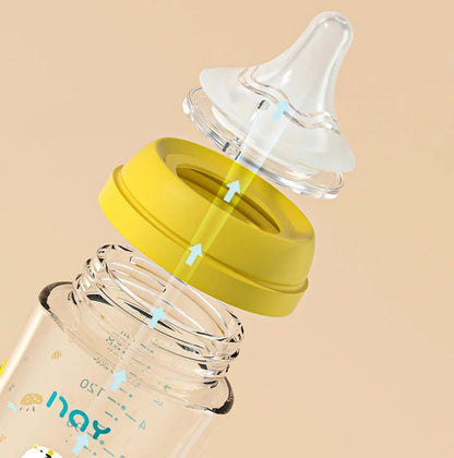 Colourful Cartoon Anti-Choke Glass Baby Bottle | 160ml & 240ml | 0-9 Months