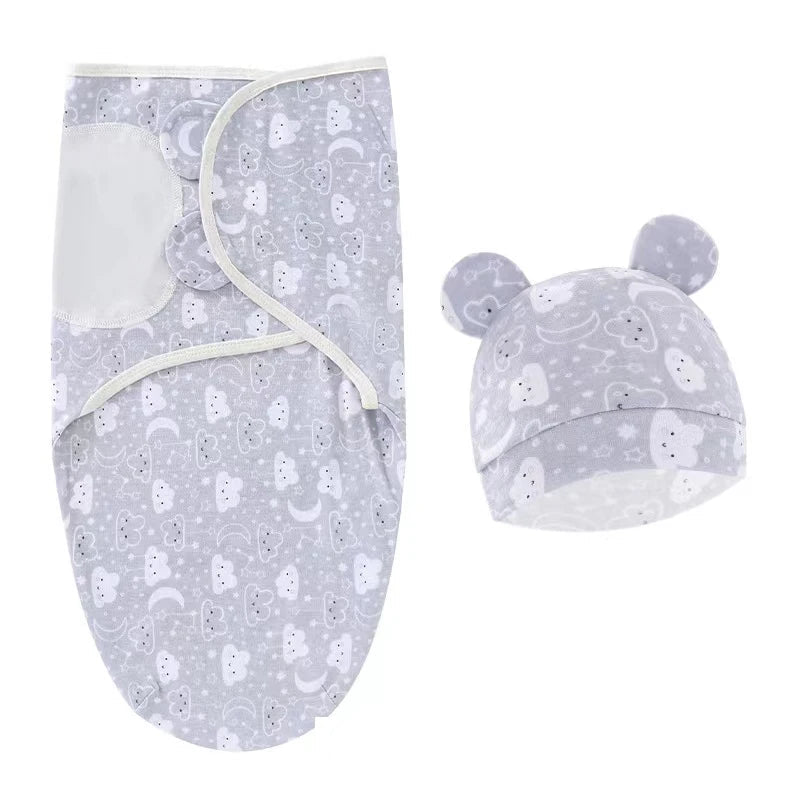 Baby Blanket & Hat Set | Soft Cotton Newborn Swaddle Wrap