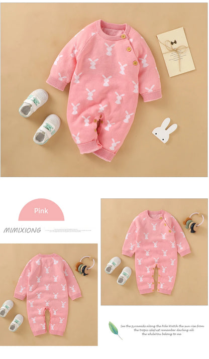 Baby Easter Rabbit Knit Romper — Long Sleeve Cotton Unisex