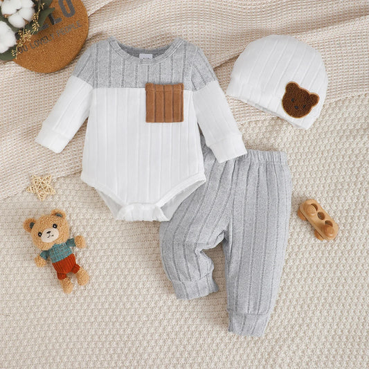 Newborn Baby Boy 3-Piece Set | Bodysuit, Pants & Hat 1-18 Months