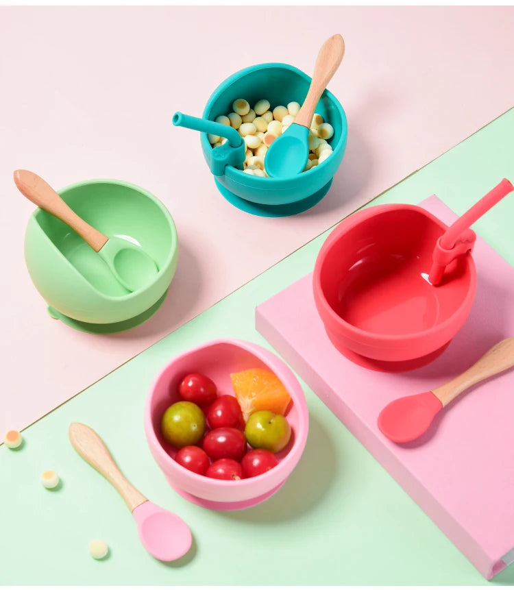 Baby Silicone Suction Bowl with Spoon | Waterproof Kids Feeding Tableware