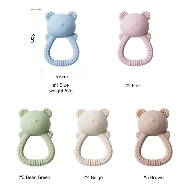 Silicone Bear Teether Rattle | Food-Grade Sensory Hand Bell for Babies 0–12 Months