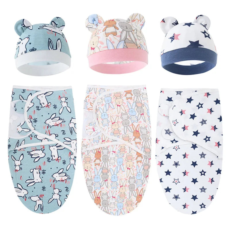 Baby Blanket & Hat Set | Cartoon Cotton Swaddle for Newborns 0-6 Months