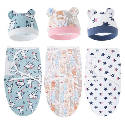 Baby Blanket & Hat Set | Cartoon Cotton Swaddle for Newborns 0-6 Months