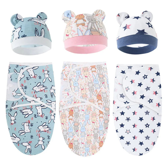 Baby Blanket & Hat Set | Cartoon Cotton Swaddle for Newborns 0-6 Months