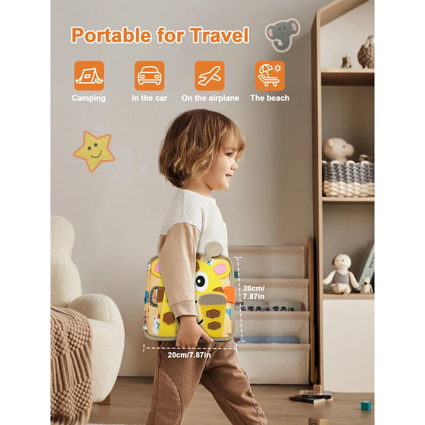 Montessori Giraffe Busy Book | Sensory Learning Quiet Book for Toddlers Ages 3-6