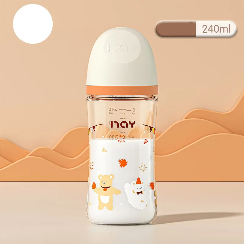 Colourful Cartoon Anti-Choke Glass Baby Bottle | 160ml & 240ml | 0-9 Months
