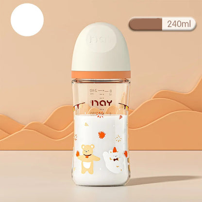 Colourful Cartoon Anti-Choke Glass Baby Bottle | 160ml & 240ml | 0-9 Months