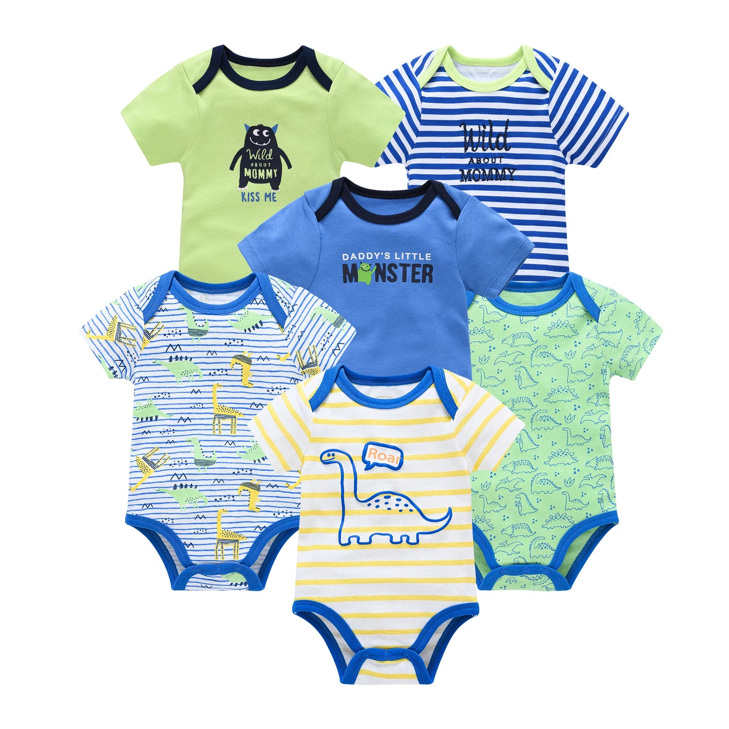 Baby Cotton Bodysuit 6-Pack | Short Sleeve Unisex Romper 0-12 Months