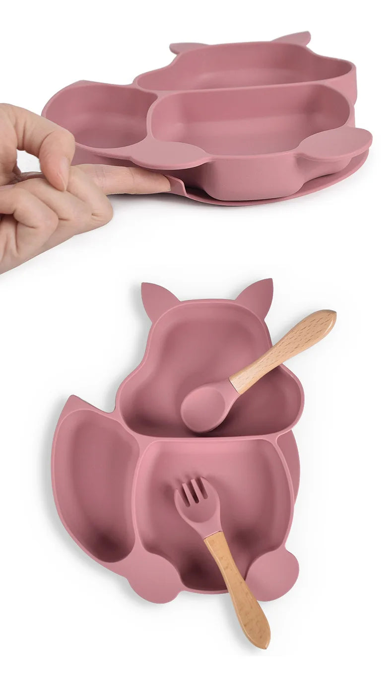3-Piece Baby Silicone Feeding Kit | Bib, Divided Plate & Spoon Set | BPA-Free