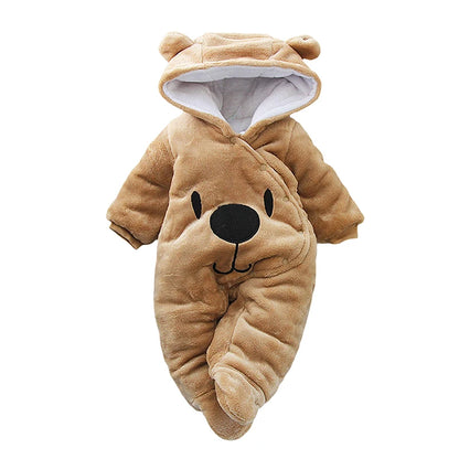 Baby Hooded Fleece Snowsuit | Snap-Up Footie Romper Winter Jumpsuit 0-12 Months