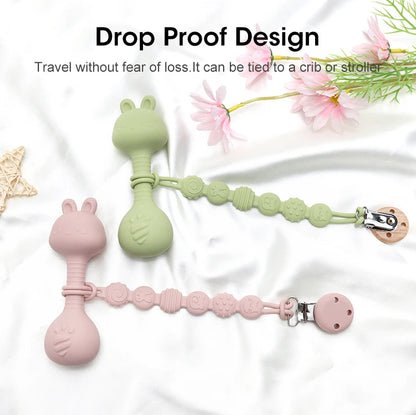 Baby Bunny Silicone Rattle Teether | Easy-Grip Dumbbell Toy for Infants