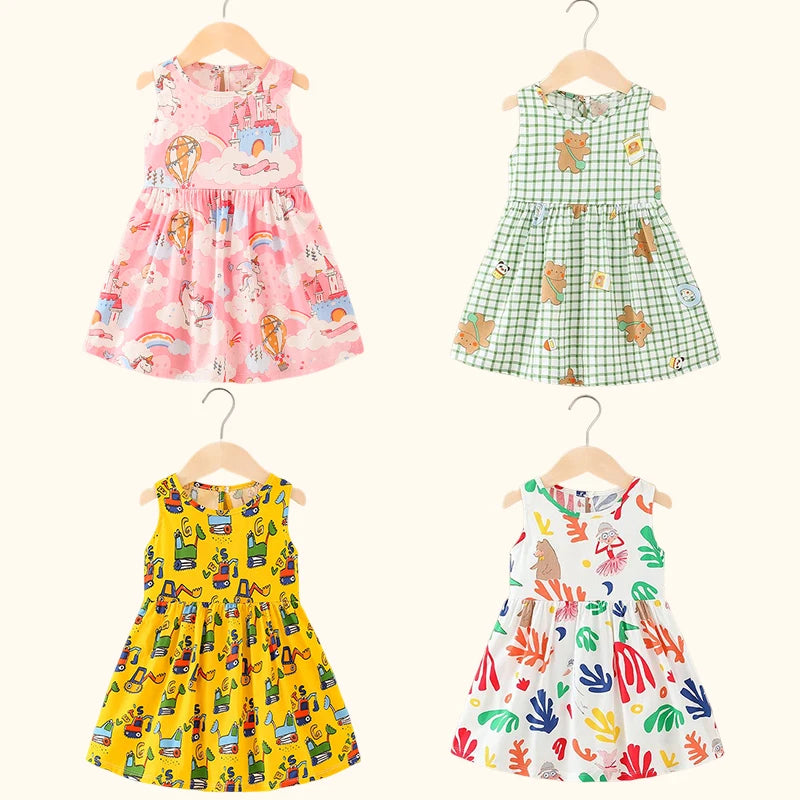 Girls Cotton Flower Dress | Sleeveless Princess Party Dress
