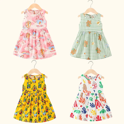 Girls Cotton Flower Dress | Sleeveless Princess Party Dress