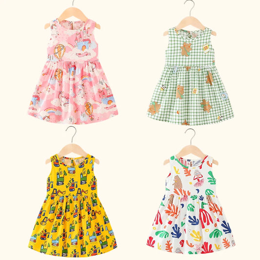Girls Cotton Flower Dress | Sleeveless Princess Party Dress