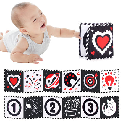 High Contrast Sensory Cloth Book for Babies | Black & White Montessori Newborn Toy