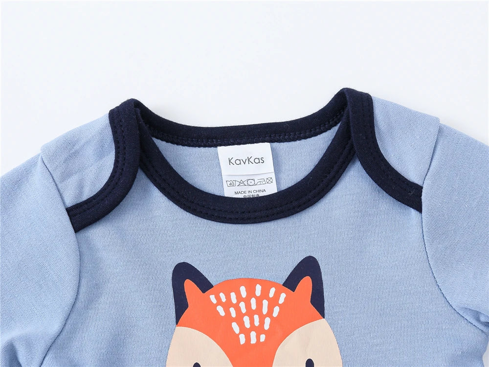 Baby Boy Cotton Bodysuit 3-Pack | Long Sleeve Fox Print 0-24 Months