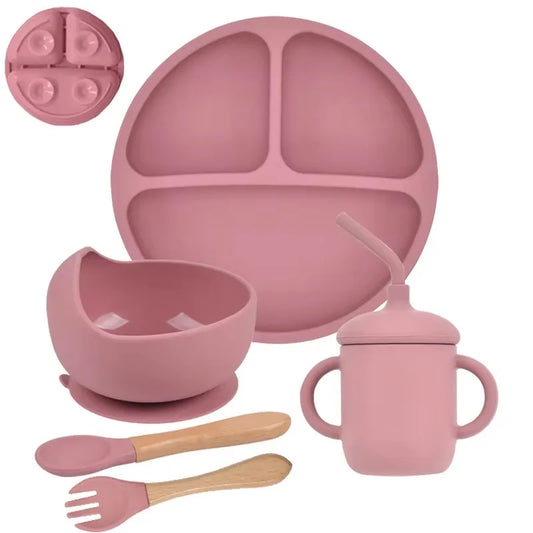 5-Piece Baby Silicone Tableware Set | Suction Plate, Bowl, Spoon & Fork | BPA-Free