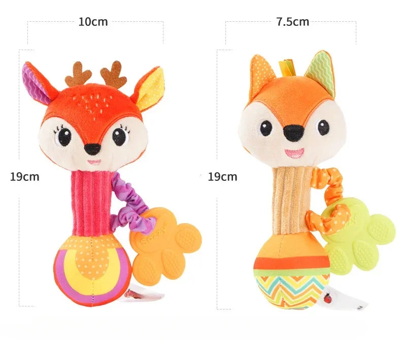 Baby Animal Rattle Toy | Soft Squeaky Crinkle Sensory Toy for Toddlers