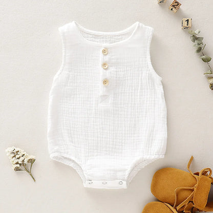 Baby Muslin Sleeveless Romper | Unisex Summer Newborn Bodysuit 0-18 Months