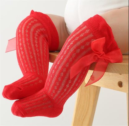 Baby Girls Over-The-Knee Bow Stockings | Breathable Cotton Socks 0-24 Months