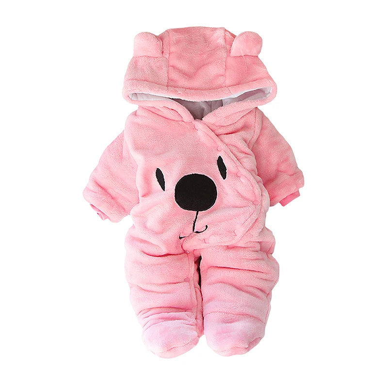 Baby Hooded Fleece Snowsuit | Snap-Up Footie Romper Winter Jumpsuit 0-12 Months